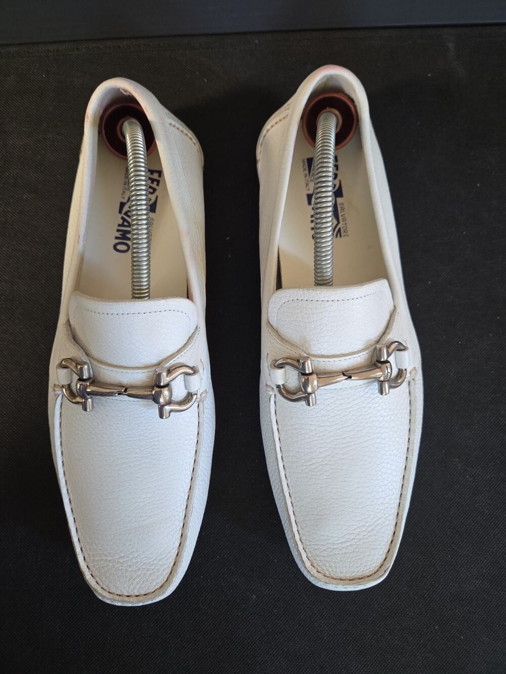 SALVATORE FERRAGAMO Size 8.5D'Parigi' Re White Leather Men's Loafers